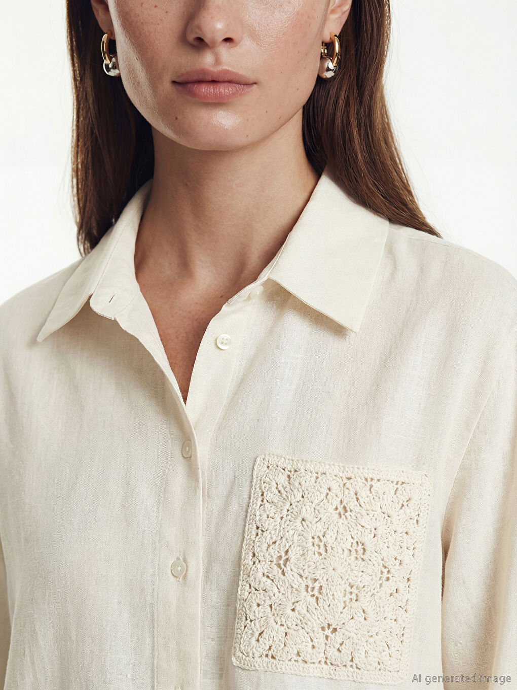 Ekru Keten Karışımlı Kadın Gömlek Tunik-2