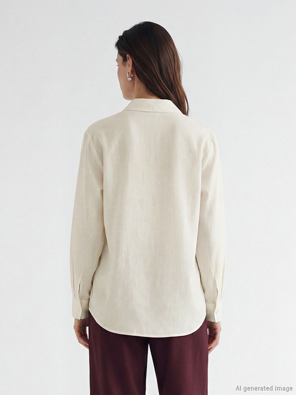 Ekru Keten Karışımlı Kadın Gömlek Tunik-3