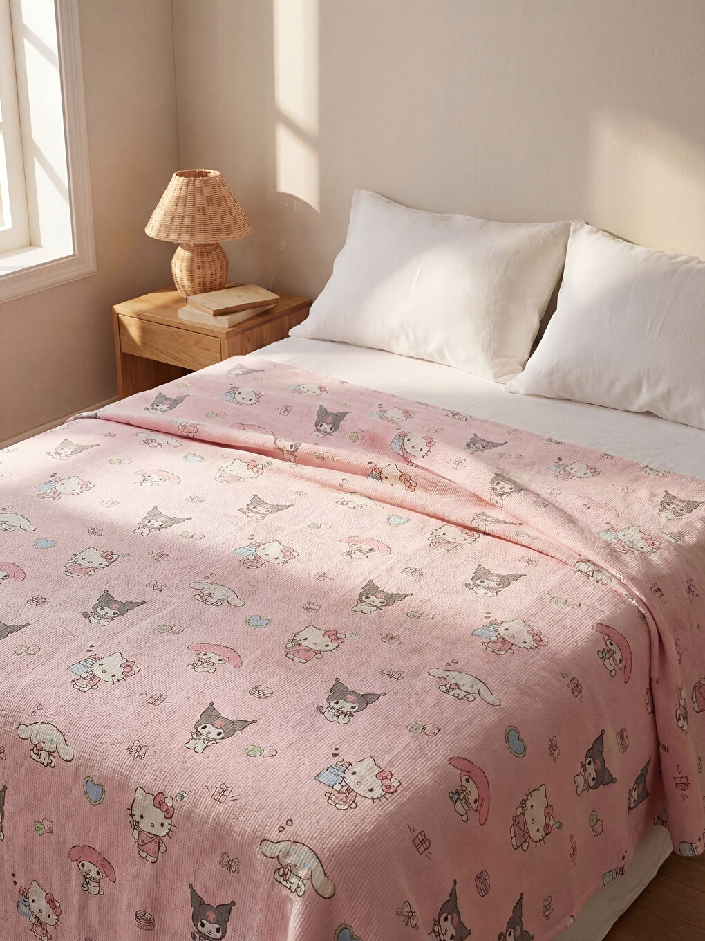 Karışık Hello Kitty Baskılı Tek Kişilik Kız Çocuk Pike 160x220 cm