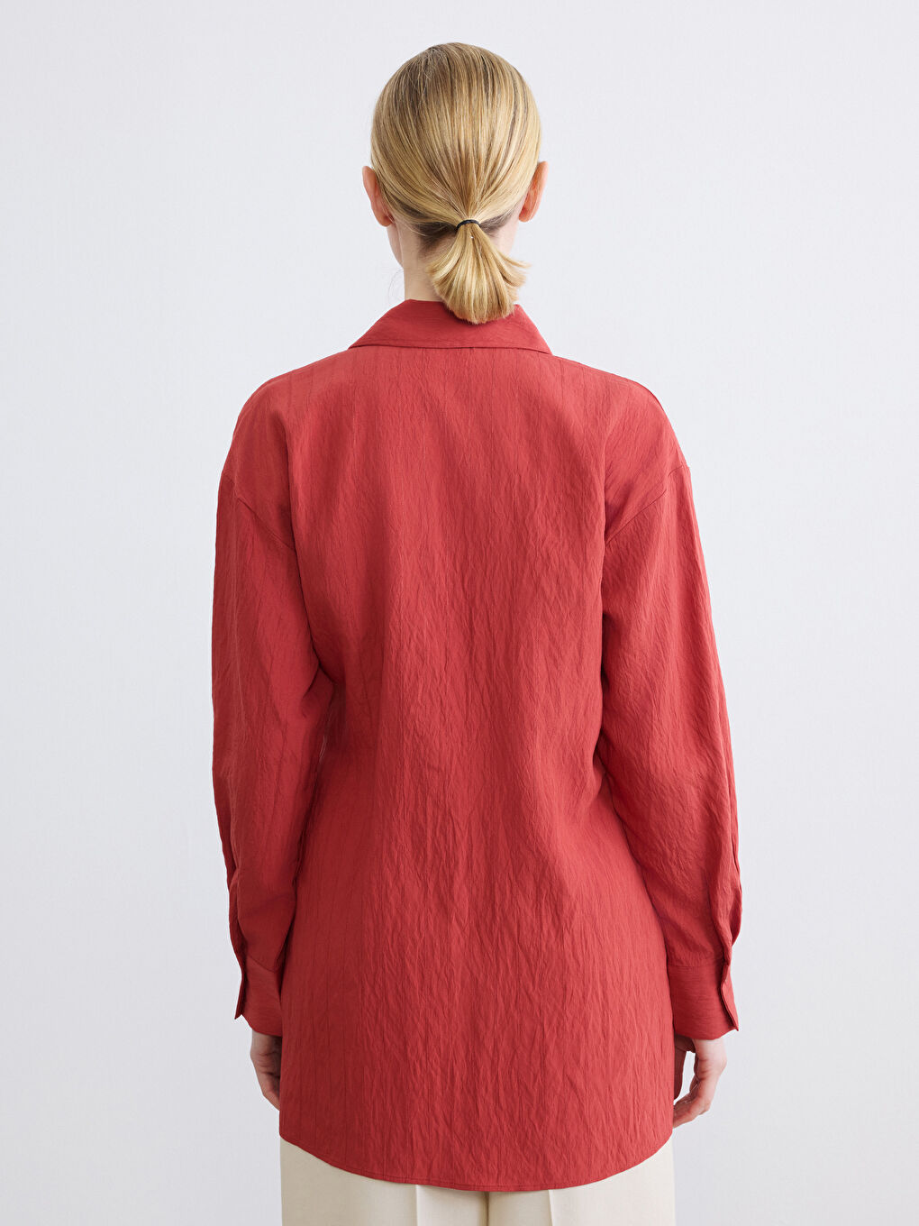 Women's Shirt Tunic with Tie Detail and Dobby Fabric-4