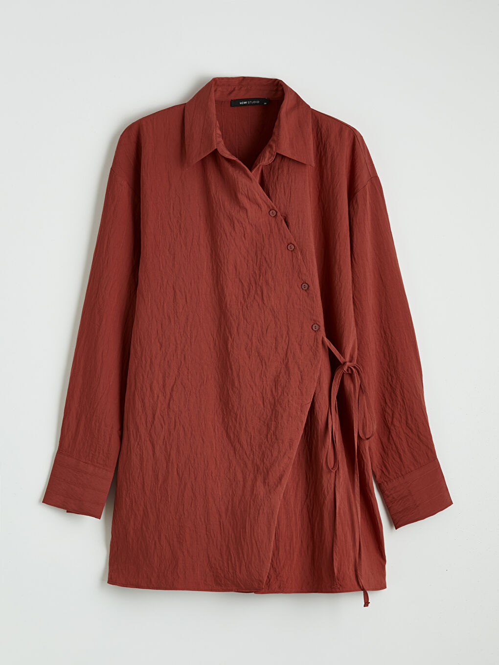 Women's Shirt Tunic with Tie Detail and Dobby Fabric-5