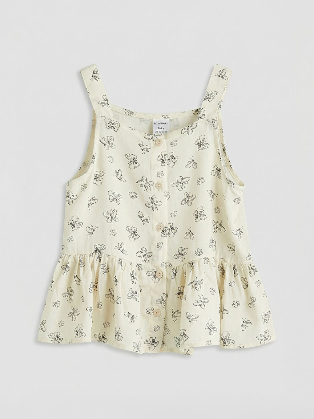 Ekru Çiçekli Kız Çocuk Poplin Bluz