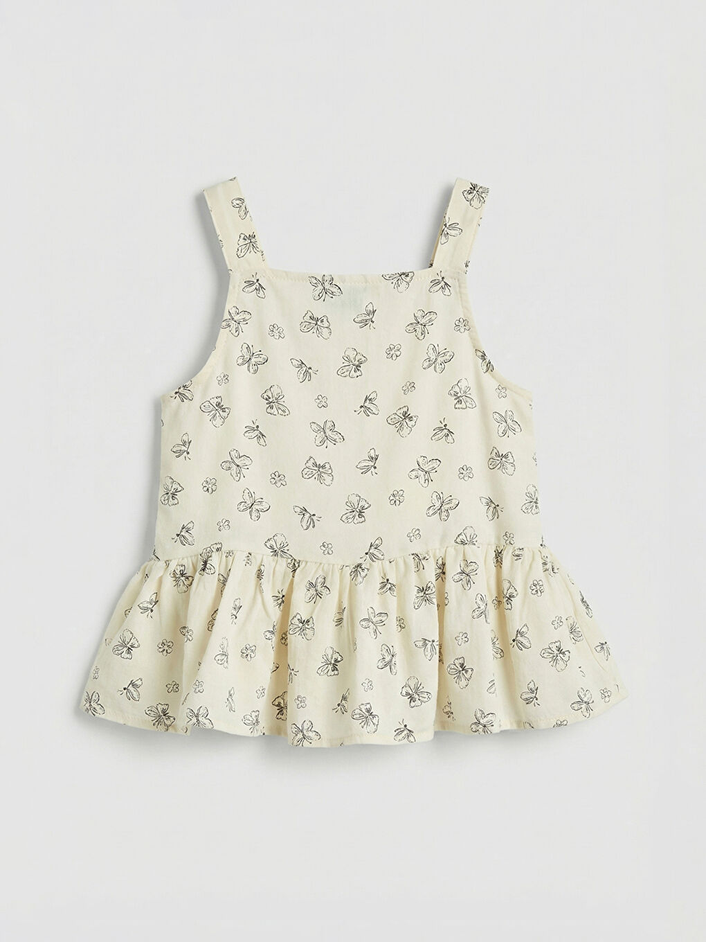 Ekru Çiçekli Kız Çocuk Poplin Bluz-1