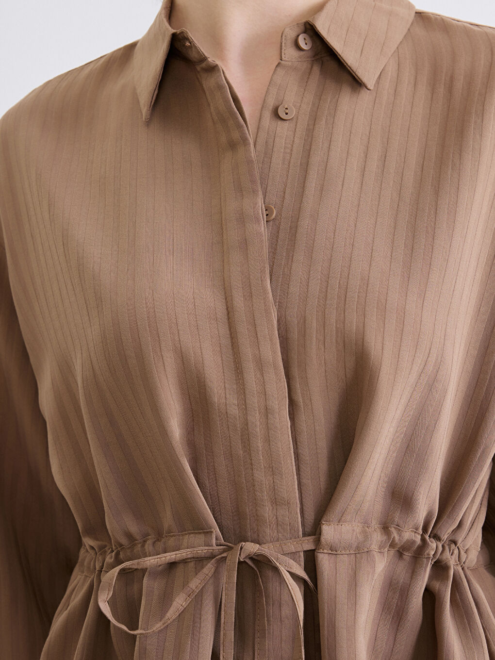 Waist Tie Striped Women's Shirt Tunic-3