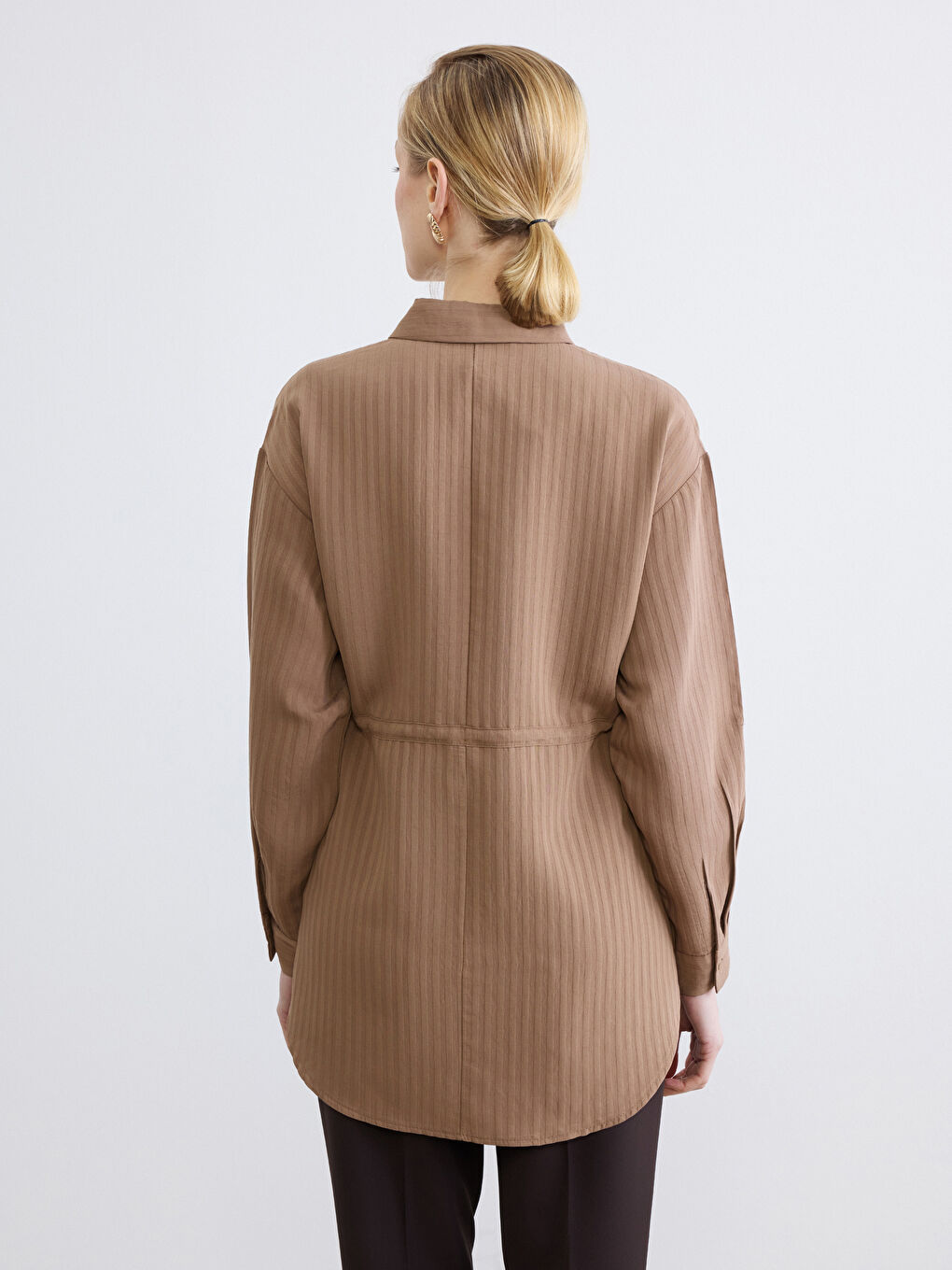 Waist Tie Striped Women's Shirt Tunic-4