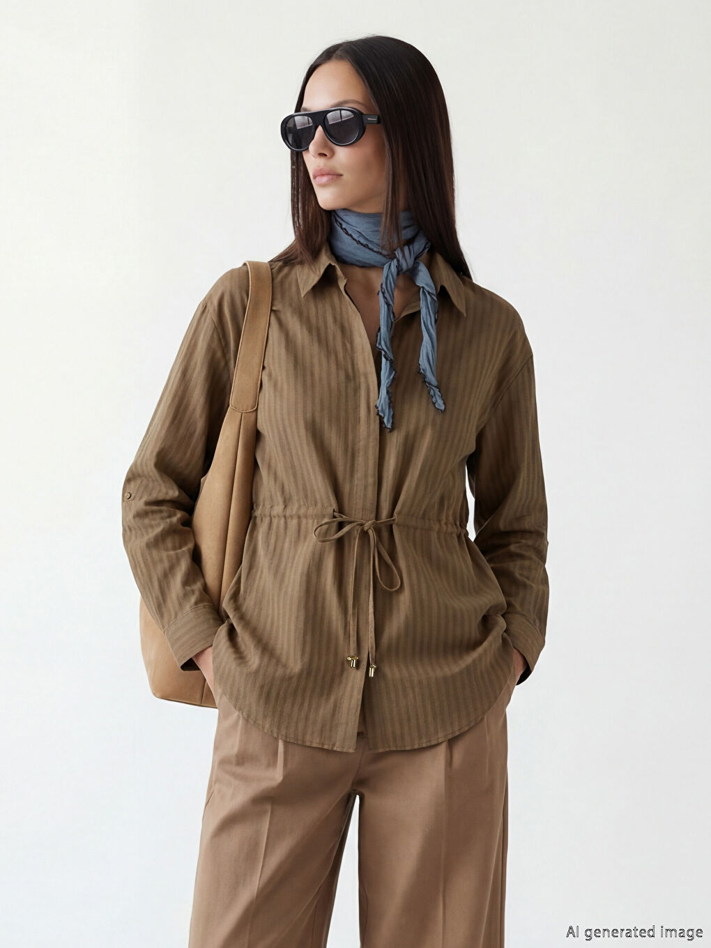 Waist Tie Striped Women's Shirt Tunic