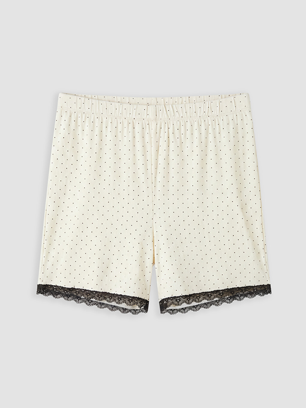 Ekru Dantel Detaylı Puantiyeli Kadın Şortlu Pijama Takımı-4