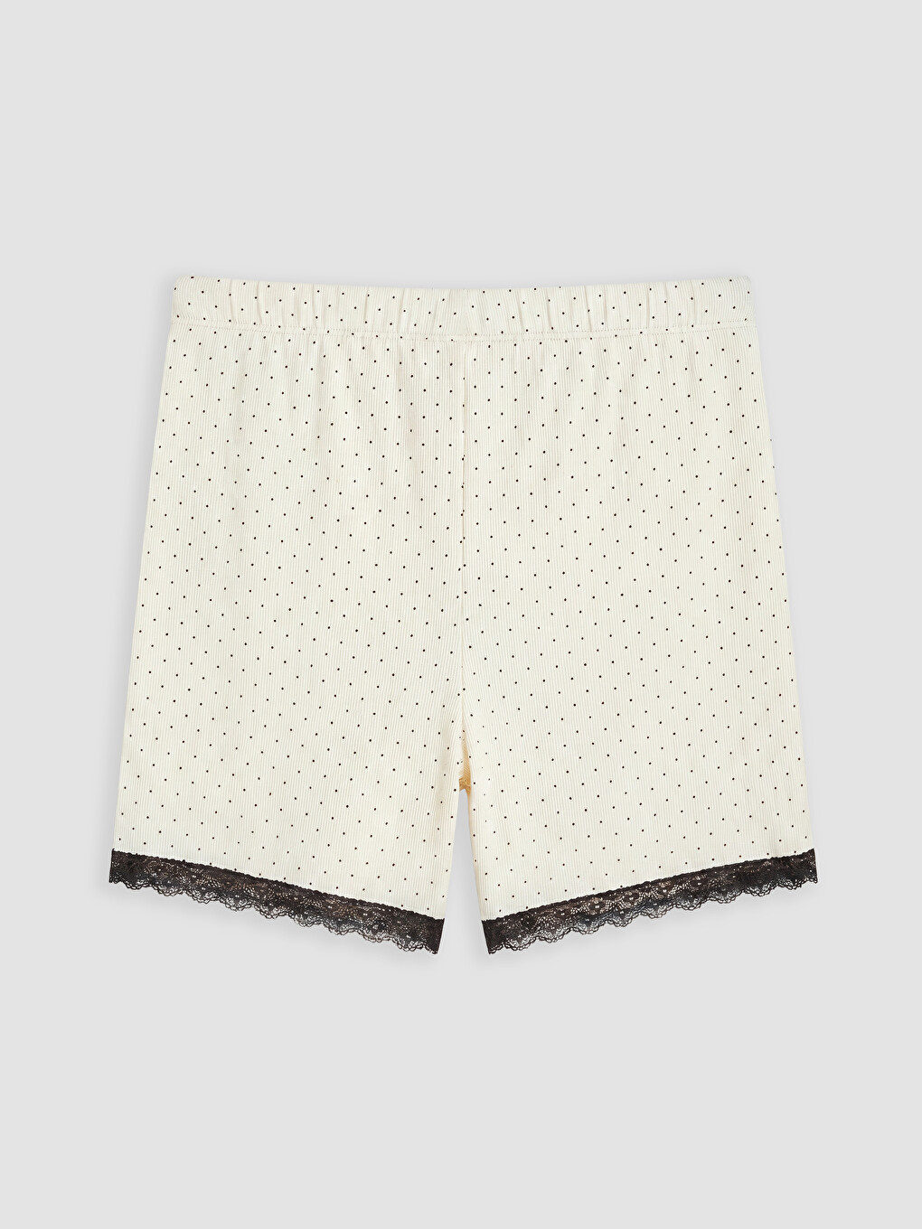 Ekru Dantel Detaylı Puantiyeli Kadın Şortlu Pijama Takımı-6