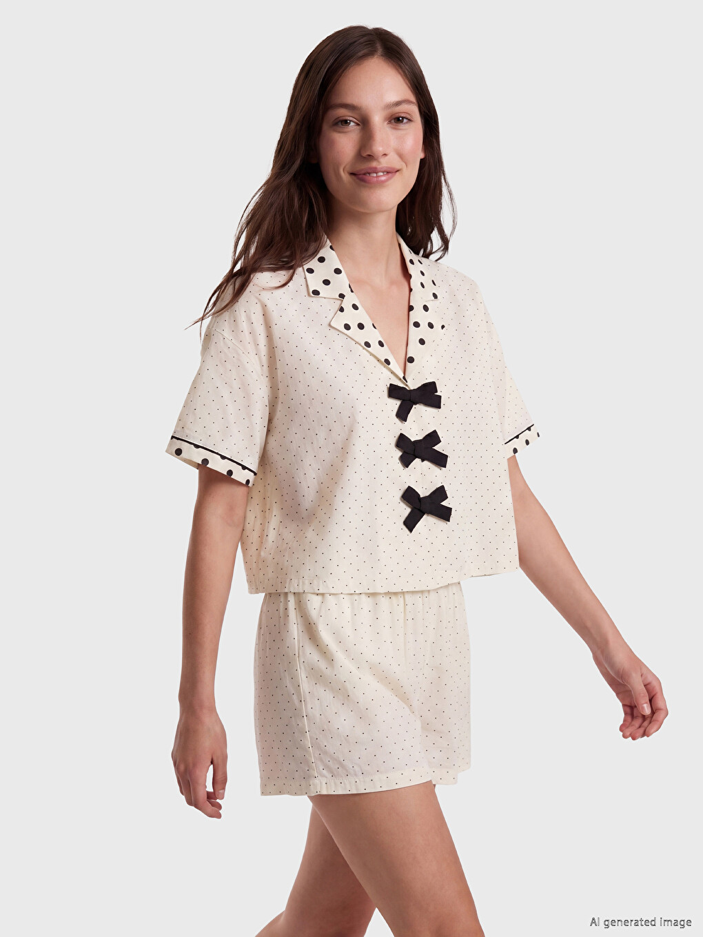 Collared Neck Polka Dot Women's Shortie Pyjama Set