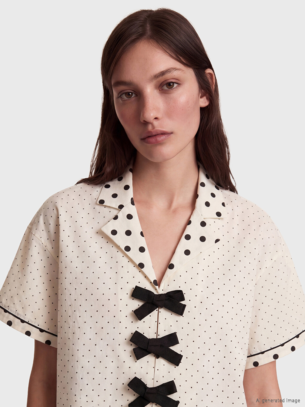 Collared Neck Polka Dot Women's Shortie Pyjama Set-2