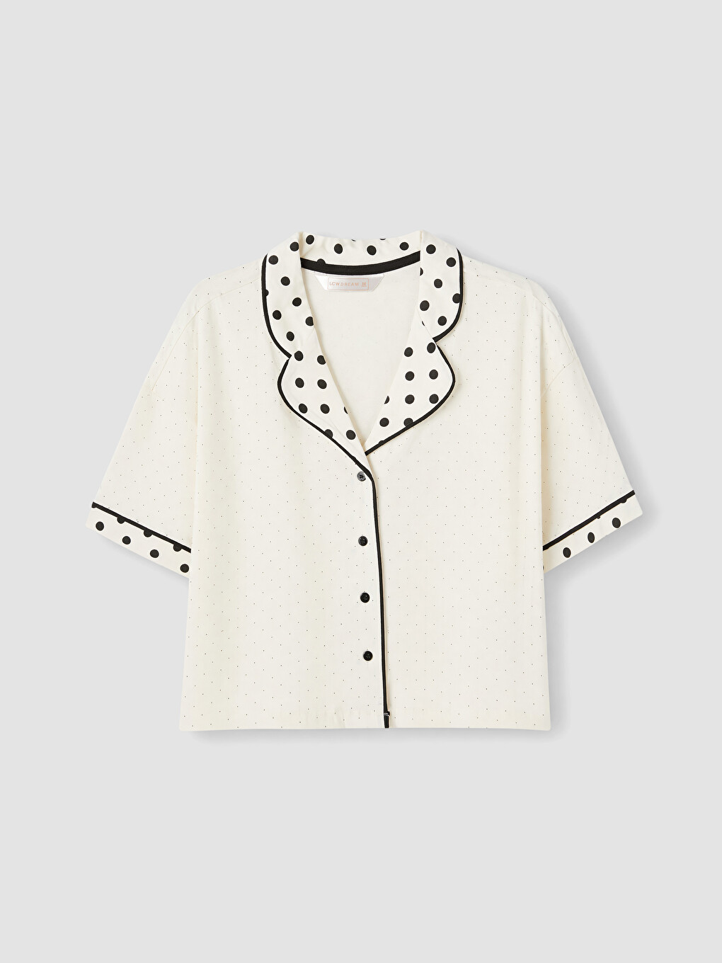 Ekru Gömlek Yaka Puantiyeli Kadın Şortlu Pijama Takımı-5