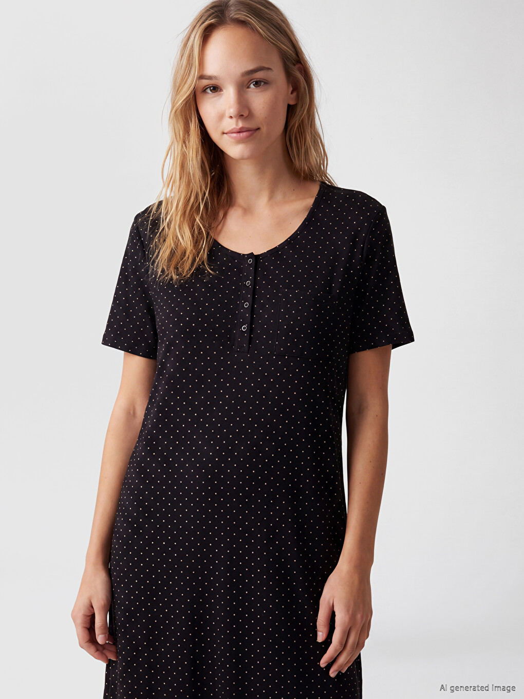 Crew Neck Patterned Women's Nightdress-1