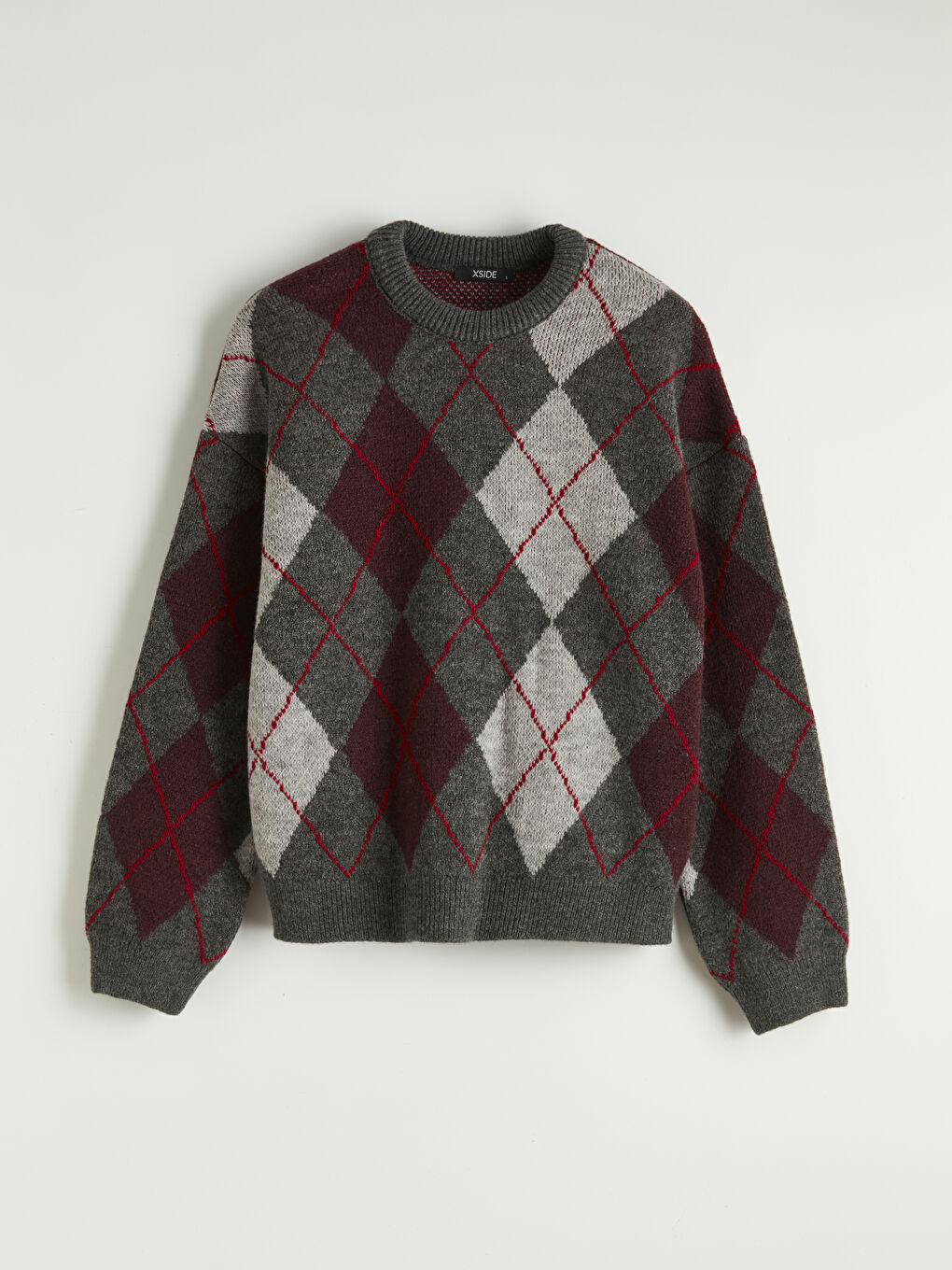 Argyle Oversized Knit Sweater for Women-4