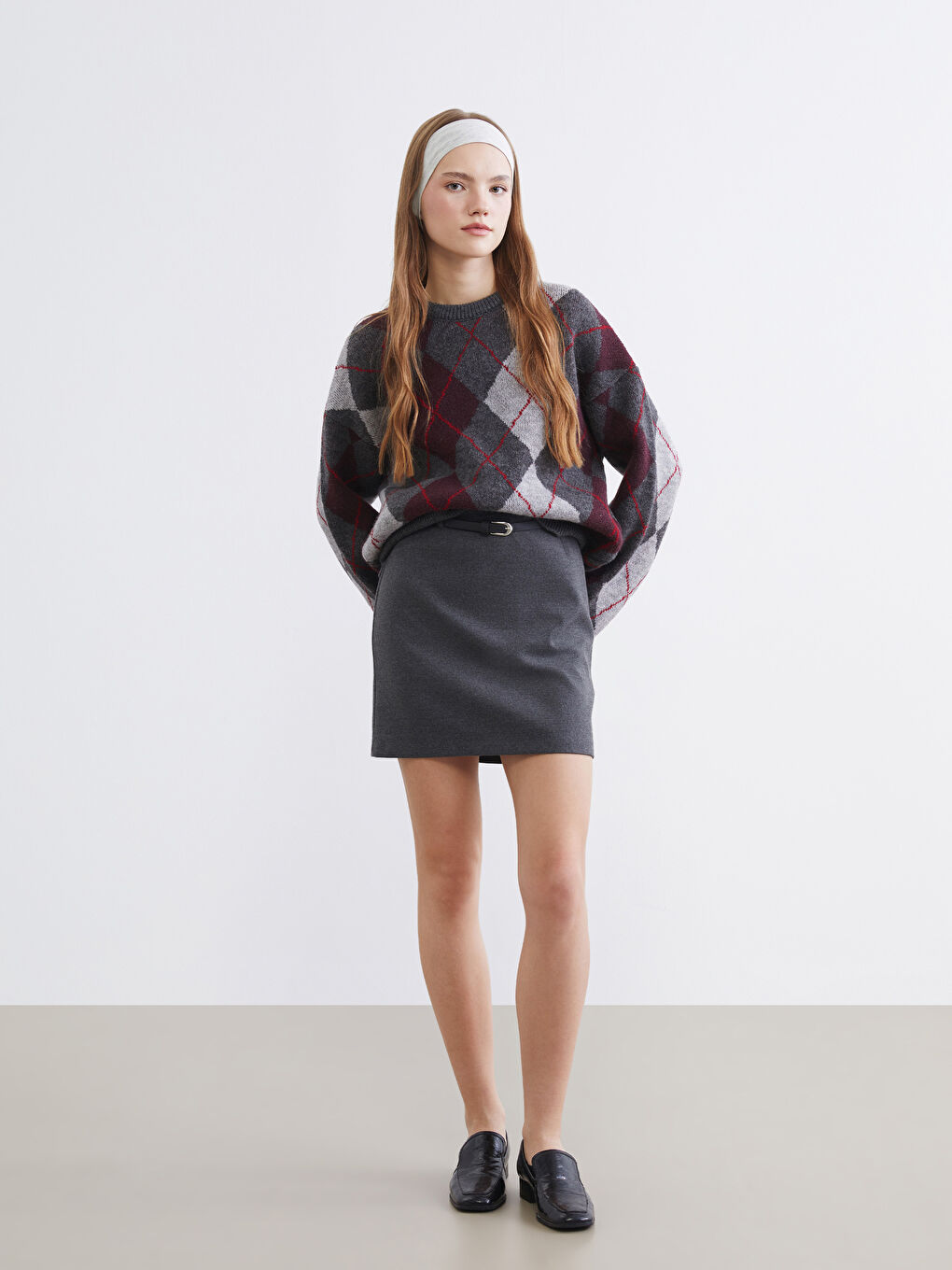 Argyle Oversized Knit Sweater for Women-1