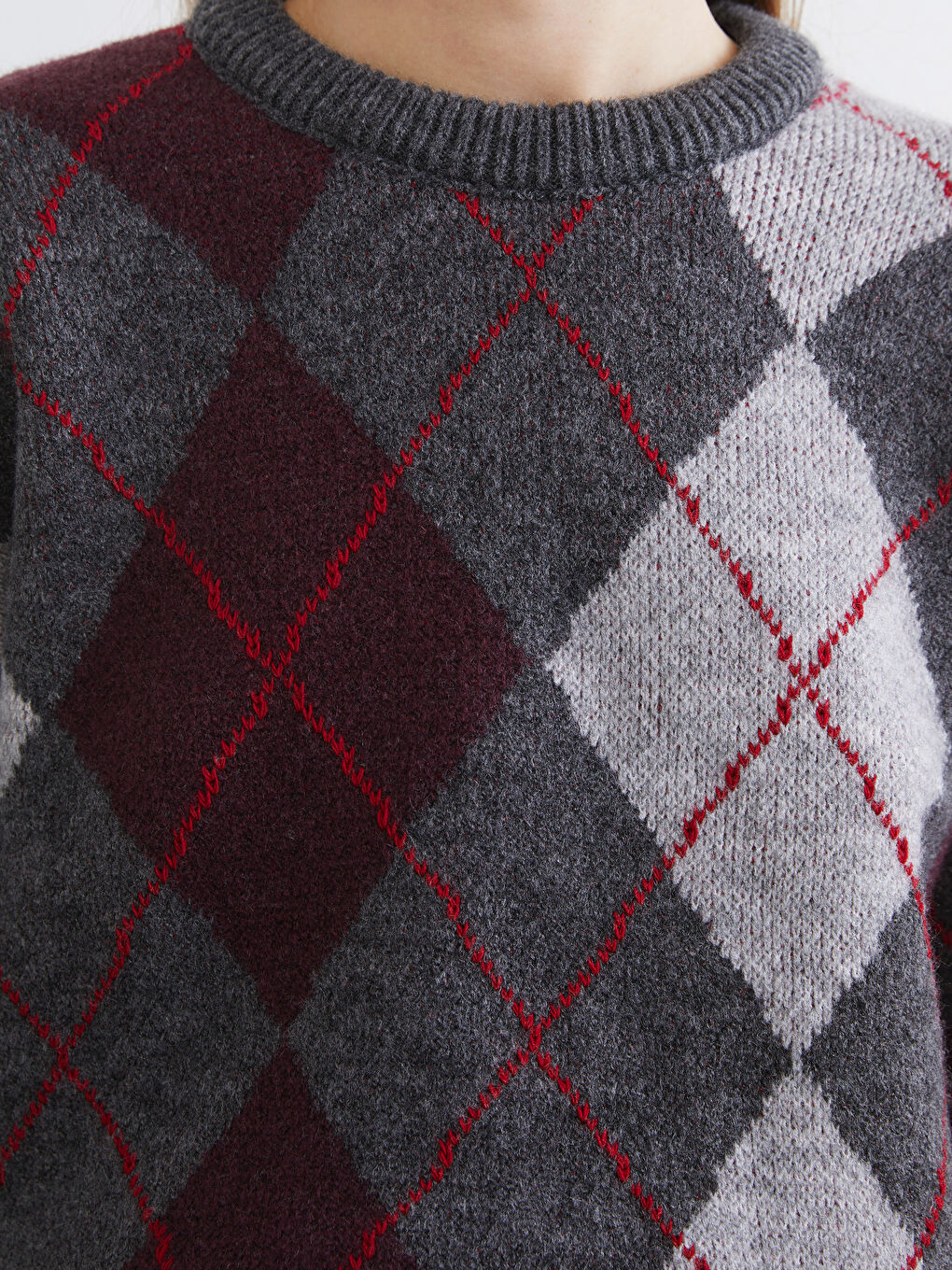 Argyle Oversized Knit Sweater for Women-2