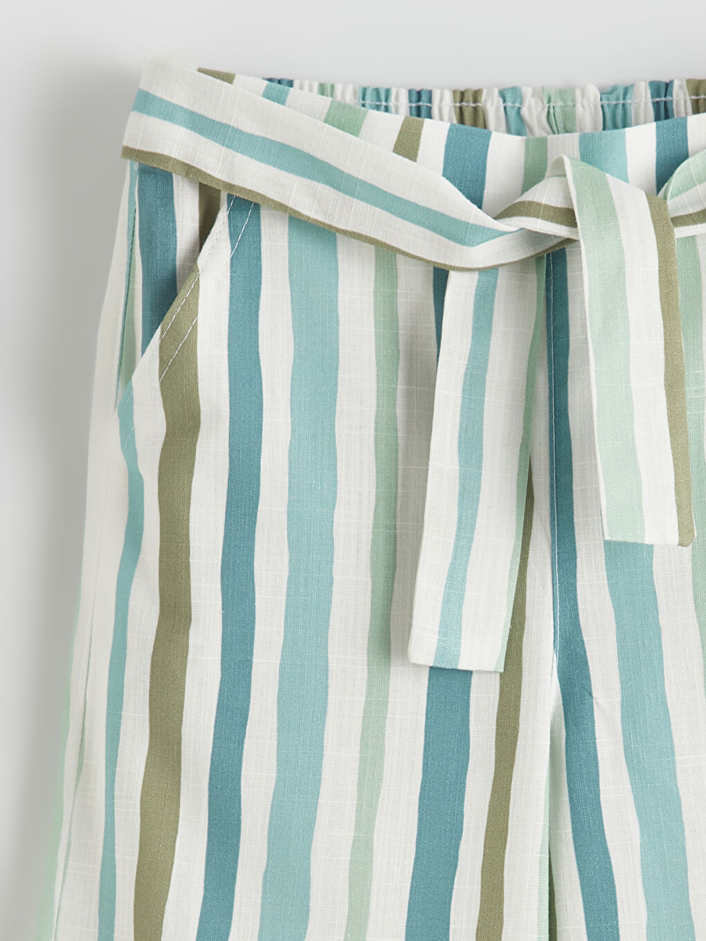 Yeşil Çizgili Geniş Paça Kız Çocuk Kapri-1