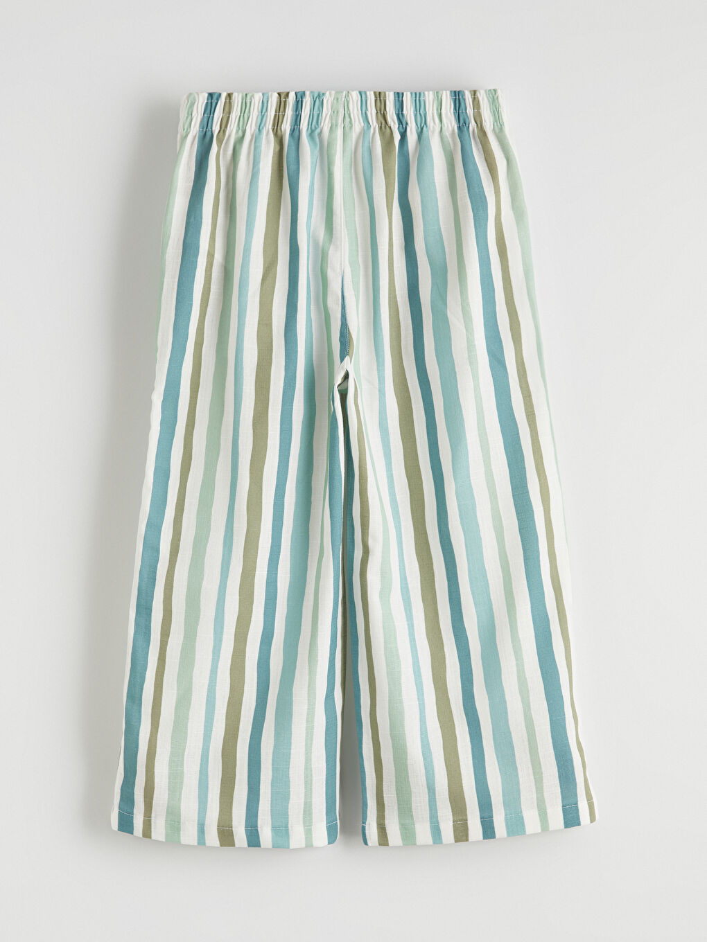 Yeşil Çizgili Geniş Paça Kız Çocuk Kapri-2