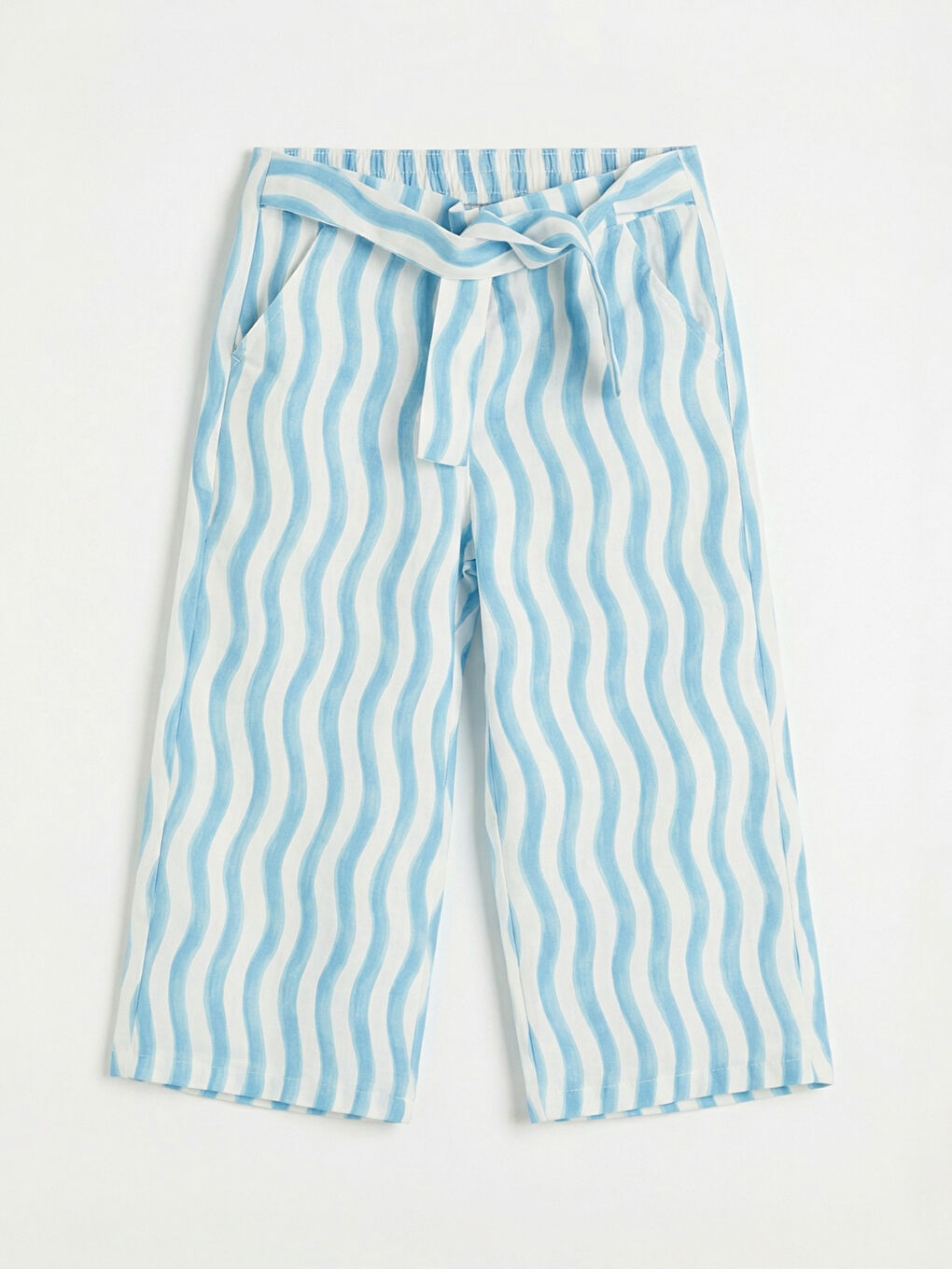 Mavi Çizgili Geniş Paça Kız Çocuk Kapri