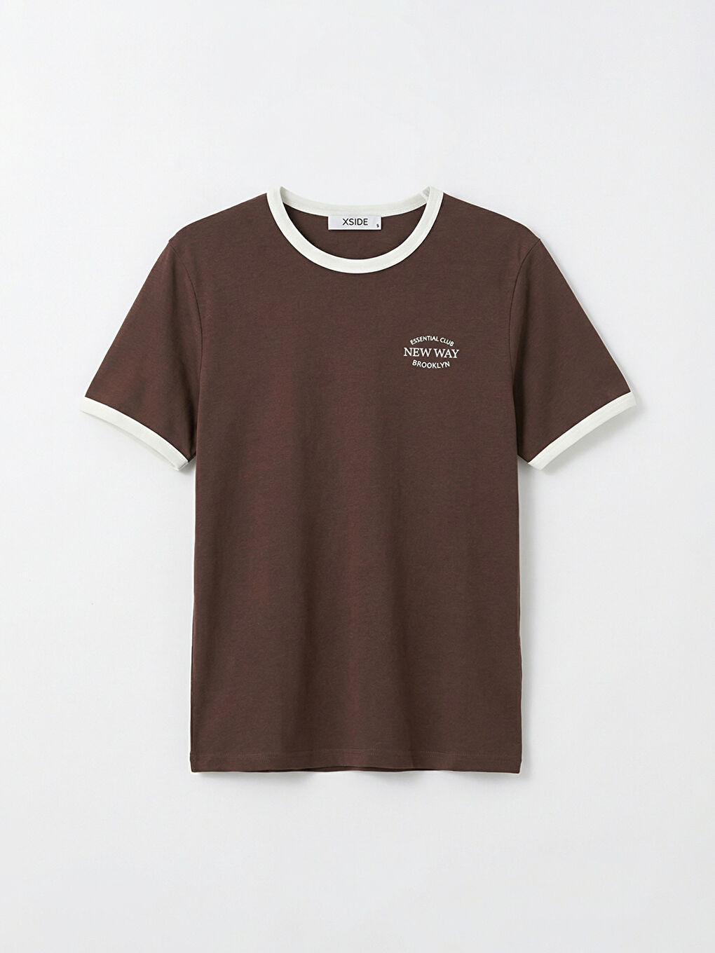 Kahverengi Bisiklet Yaka Brooklyn Baskılı Erkek Tişört-4