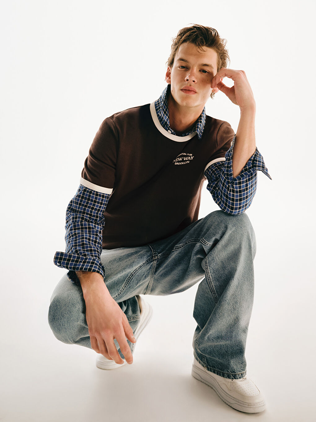 Kahverengi Bisiklet Yaka Brooklyn Baskılı Erkek Tişört