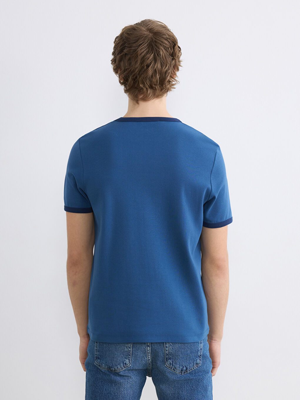 Lacivert Bisiklet Yaka Brooklyn Baskılı Erkek Tişört-3