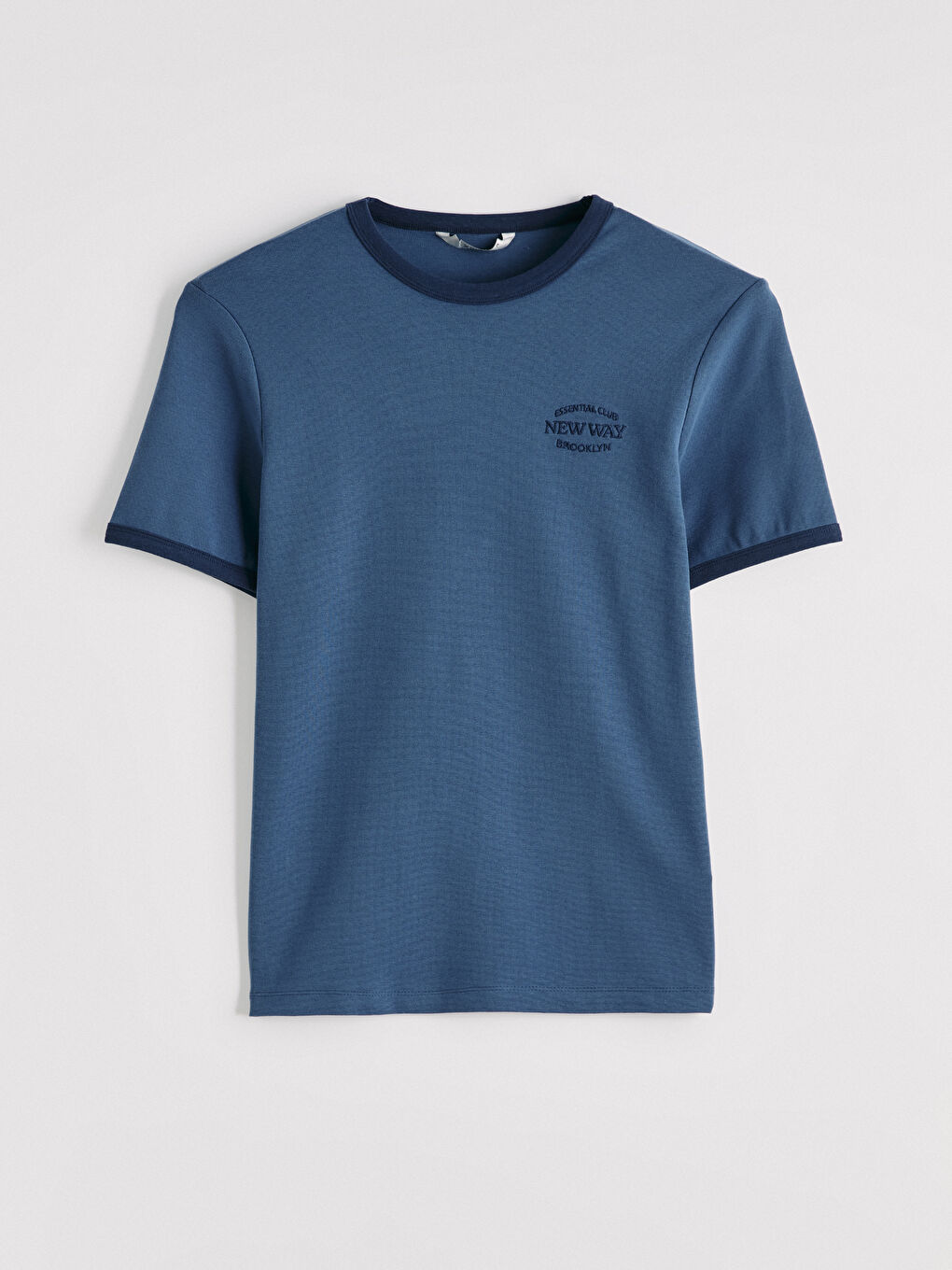 Lacivert Bisiklet Yaka Brooklyn Baskılı Erkek Tişört-4