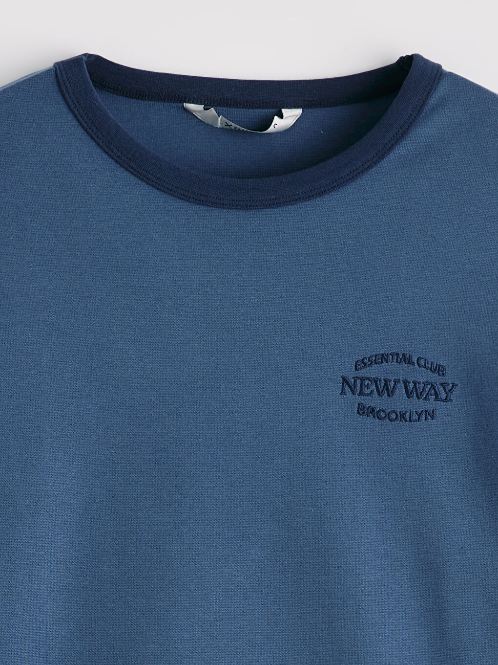 Lacivert Bisiklet Yaka Brooklyn Baskılı Erkek Tişört-5