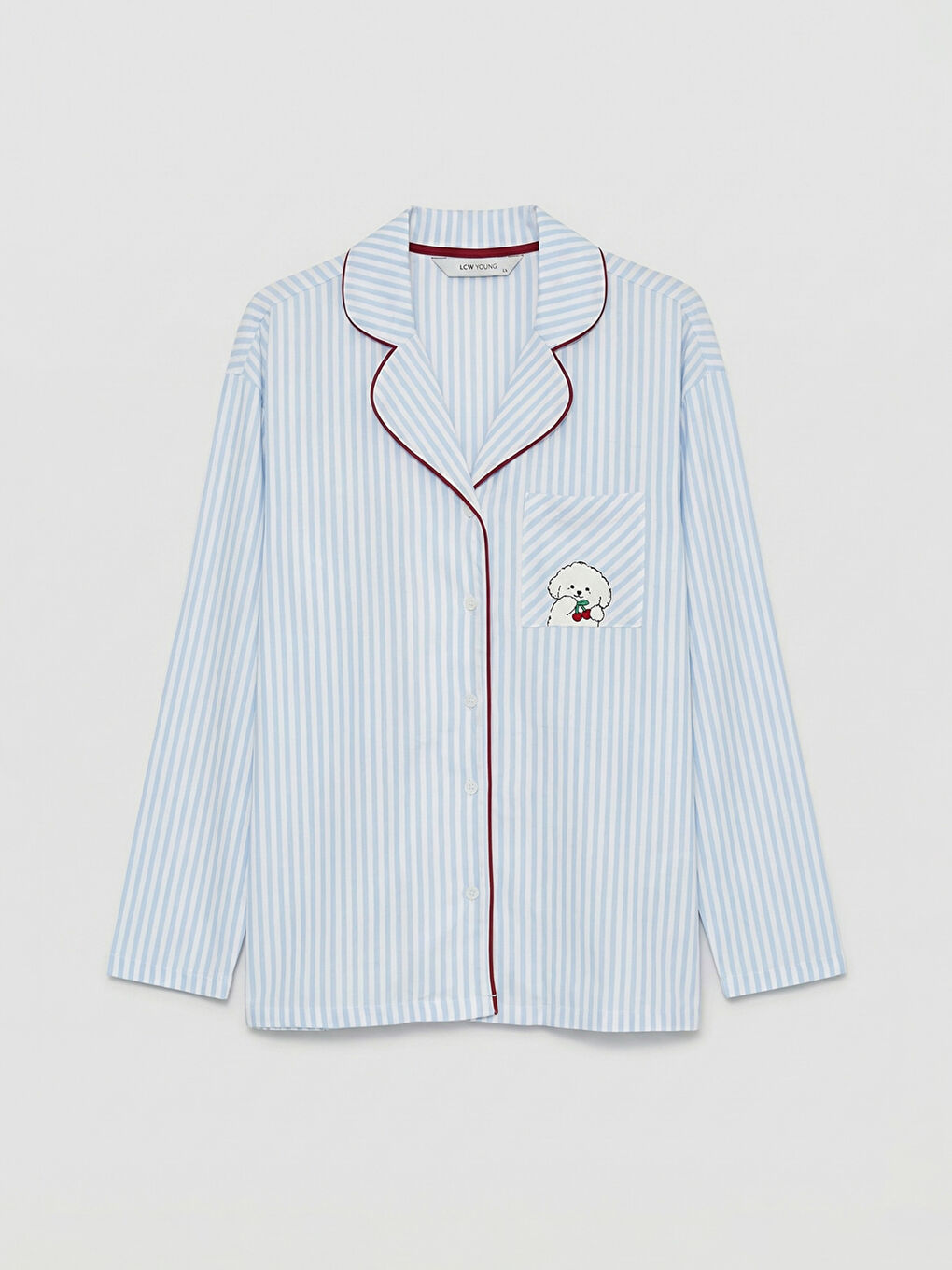 Mavi Gömlek Yaka Çizgili Kadın Pijama Takımı-1