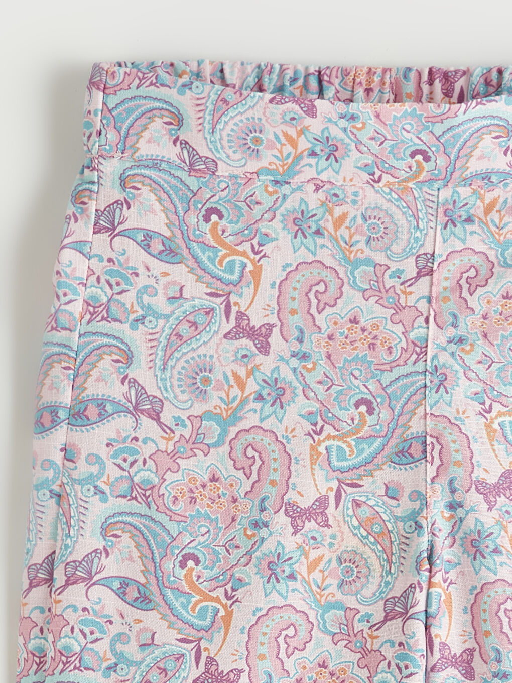 Pembe Beli Lastikli Desenli Kız Çocuk Pantolon-1