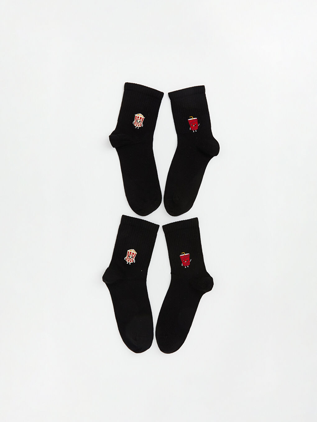 Siyah Nakışlı Kadın Soket Çorap 2'li