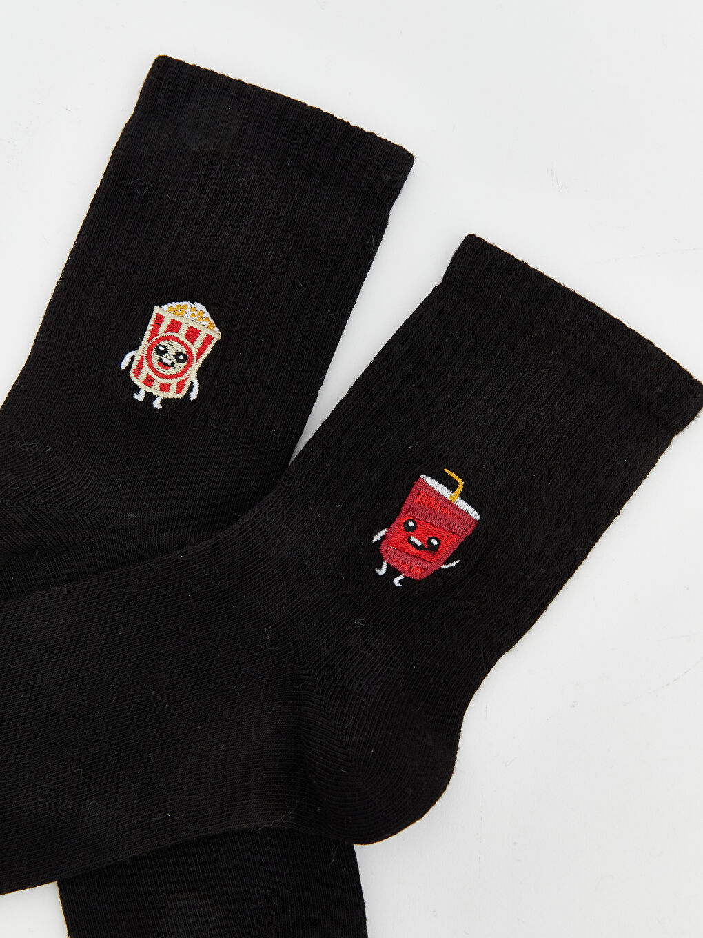 Siyah Nakışlı Kadın Soket Çorap 2'li-1