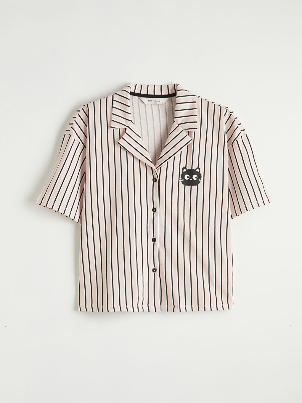 Pembe Gömlek Yaka Çizgili Kadın Pijama Takım-1