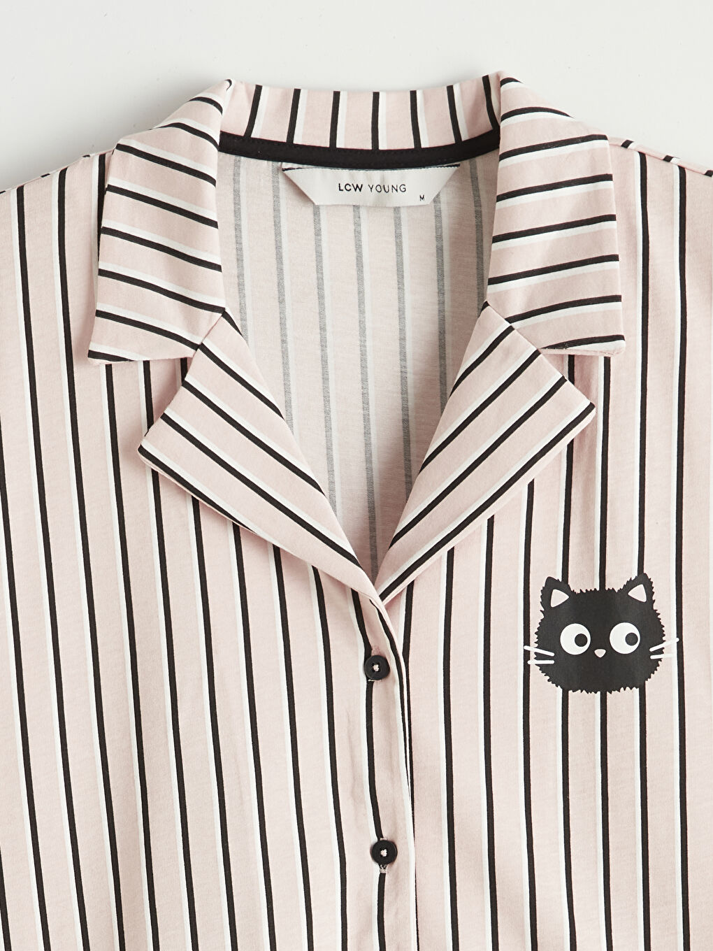 Pembe Gömlek Yaka Çizgili Kadın Pijama Takım-2