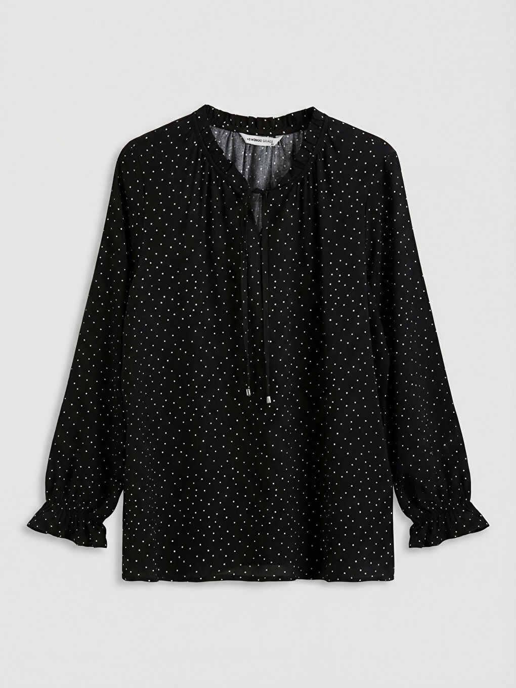 Siyah Bağlamalı Yaka Puantiyeli Bluz-4