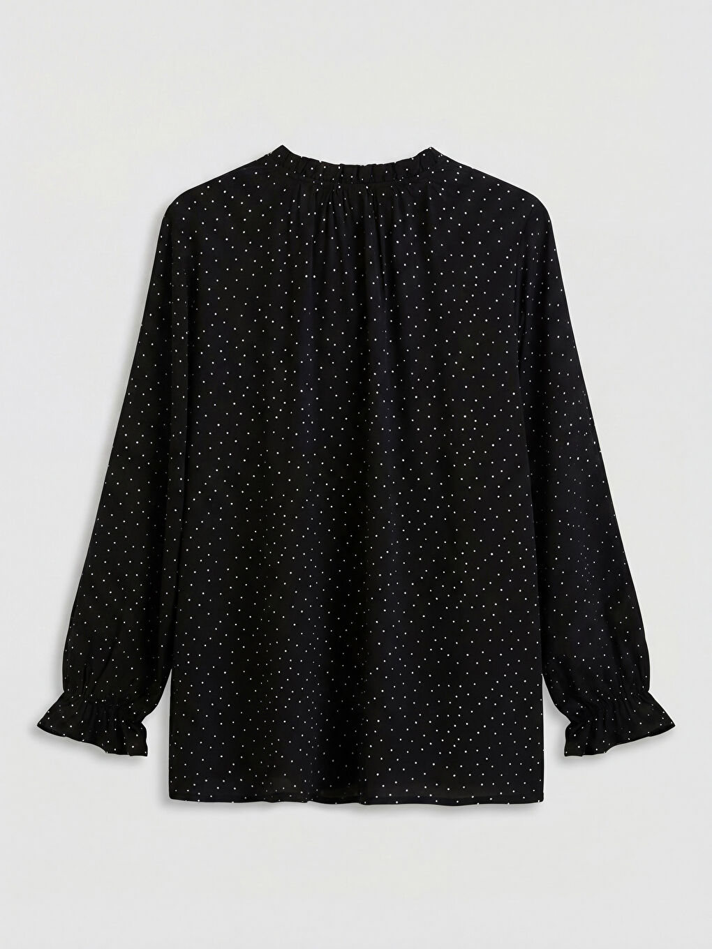 Siyah Bağlamalı Yaka Puantiyeli Bluz-5