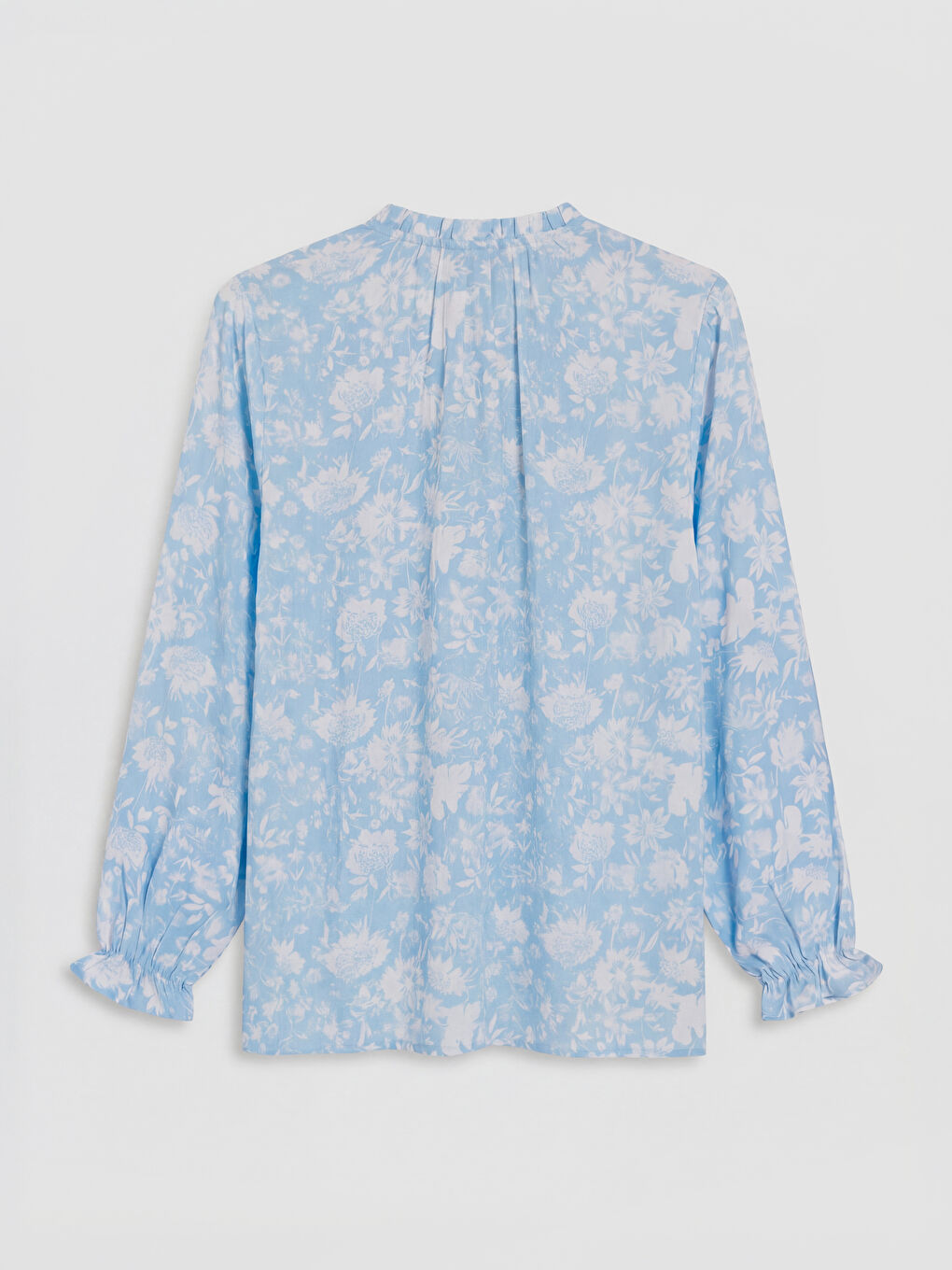 Mavi Bağlamalı Yaka Çiçekli Bluz-1