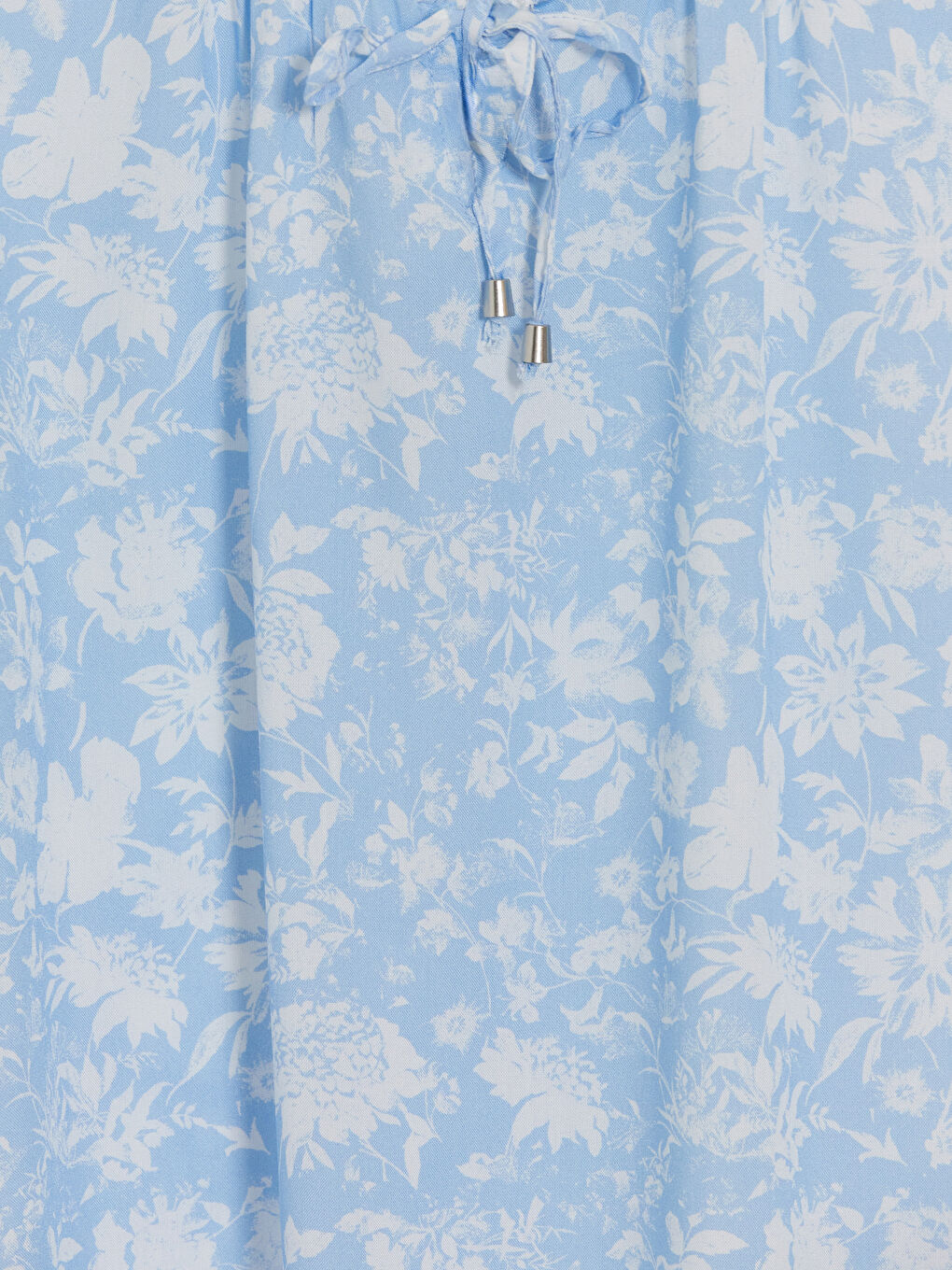 Mavi Bağlamalı Yaka Çiçekli Bluz-2