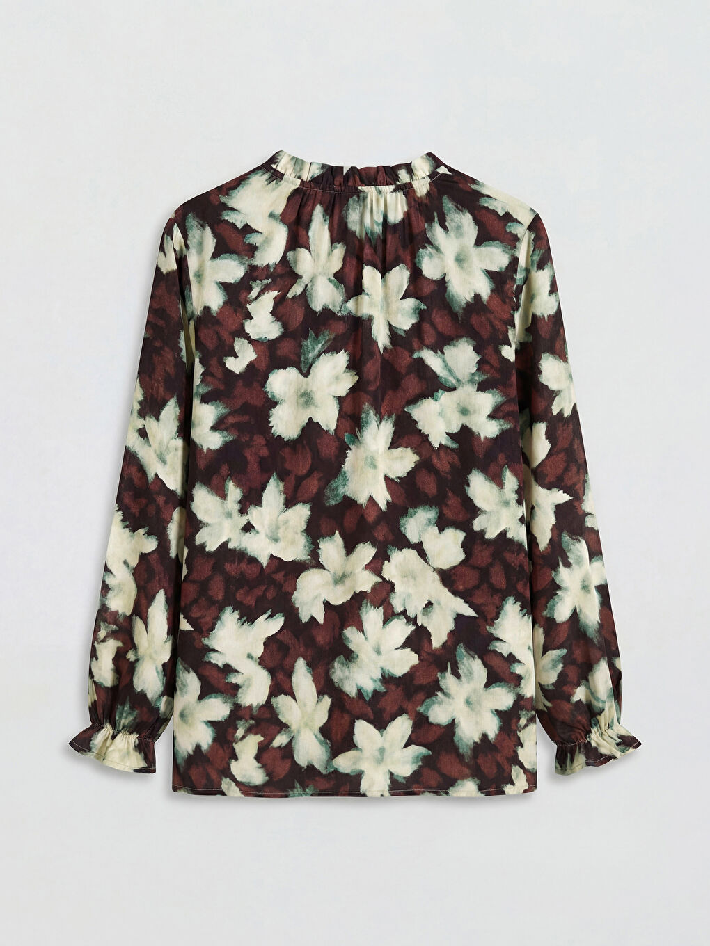 Kahverengi Bağlamalı Yaka Çiçekli Bluz-1