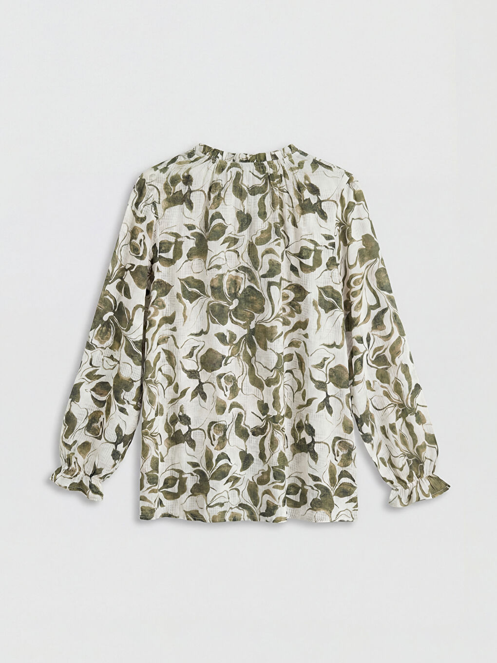 Ekru Bağlamalı Yaka Çiçekli Bluz-5