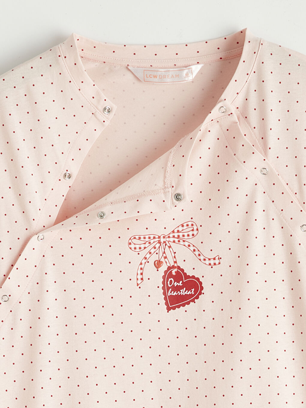 Pembe Bisiklet Yaka Puantiyeli Hamile Gecelik-1