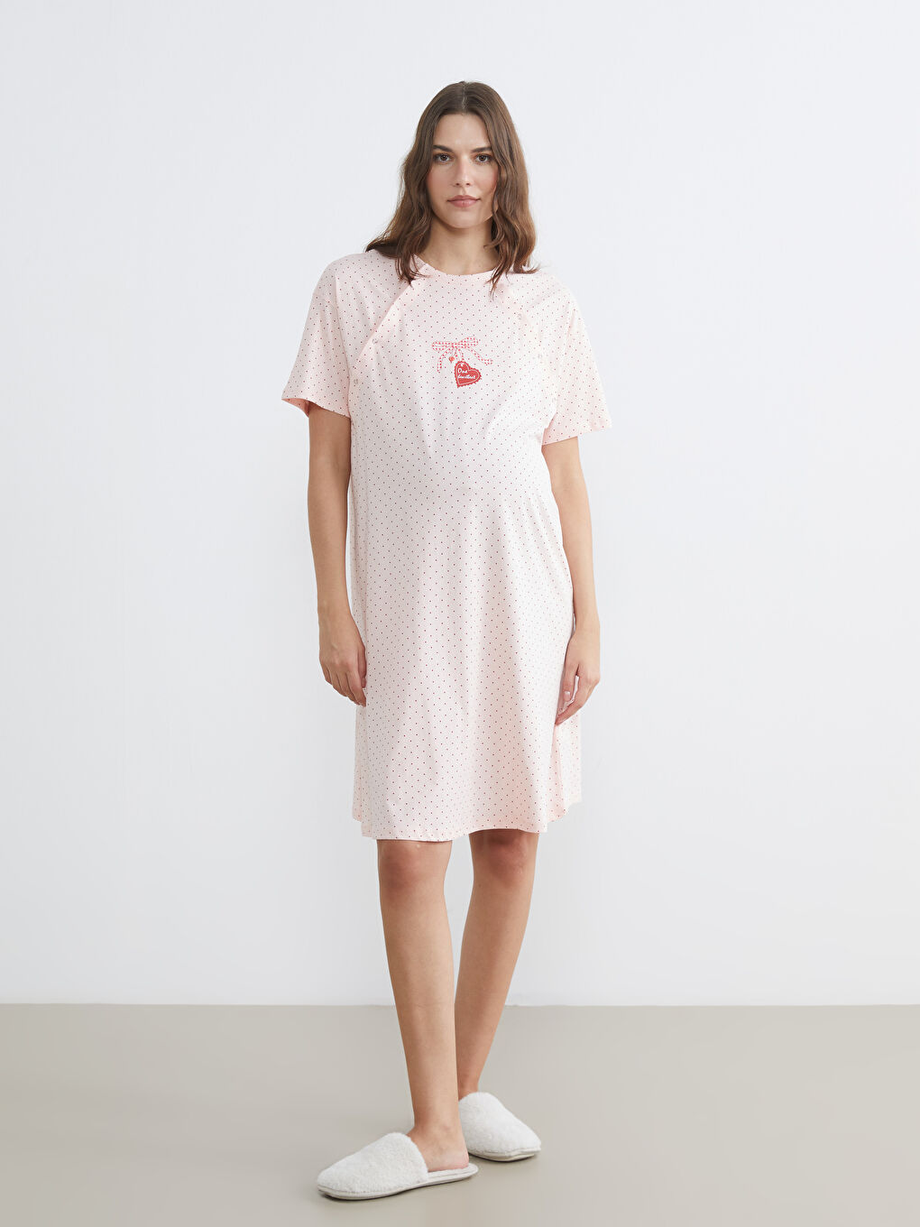 Polka Dot Maternity Nightgown with a Round Neck