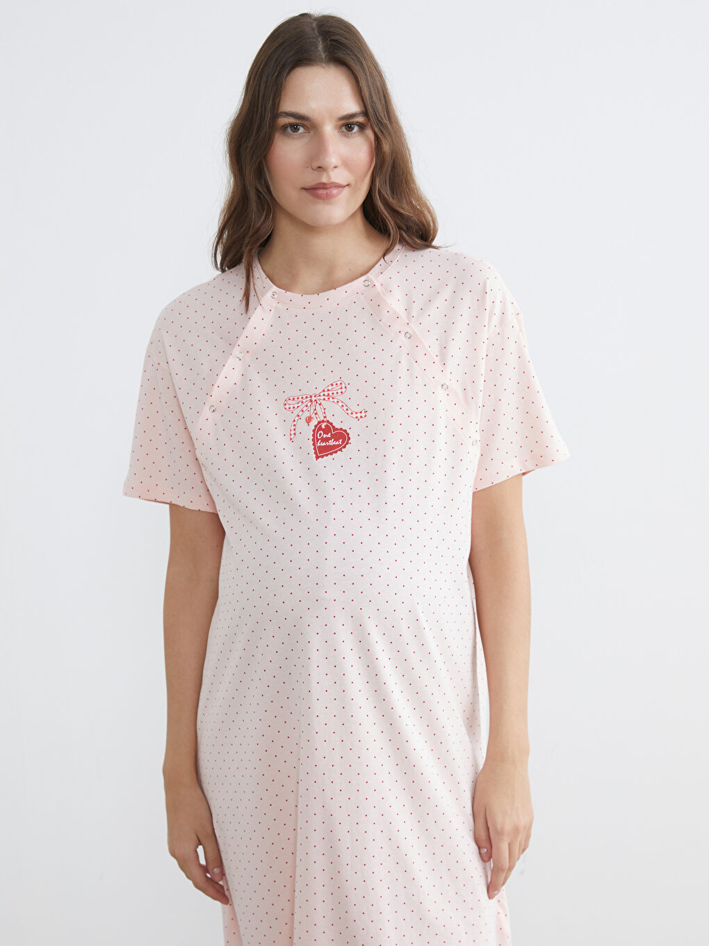 Polka Dot Maternity Nightgown with a Round Neck-1