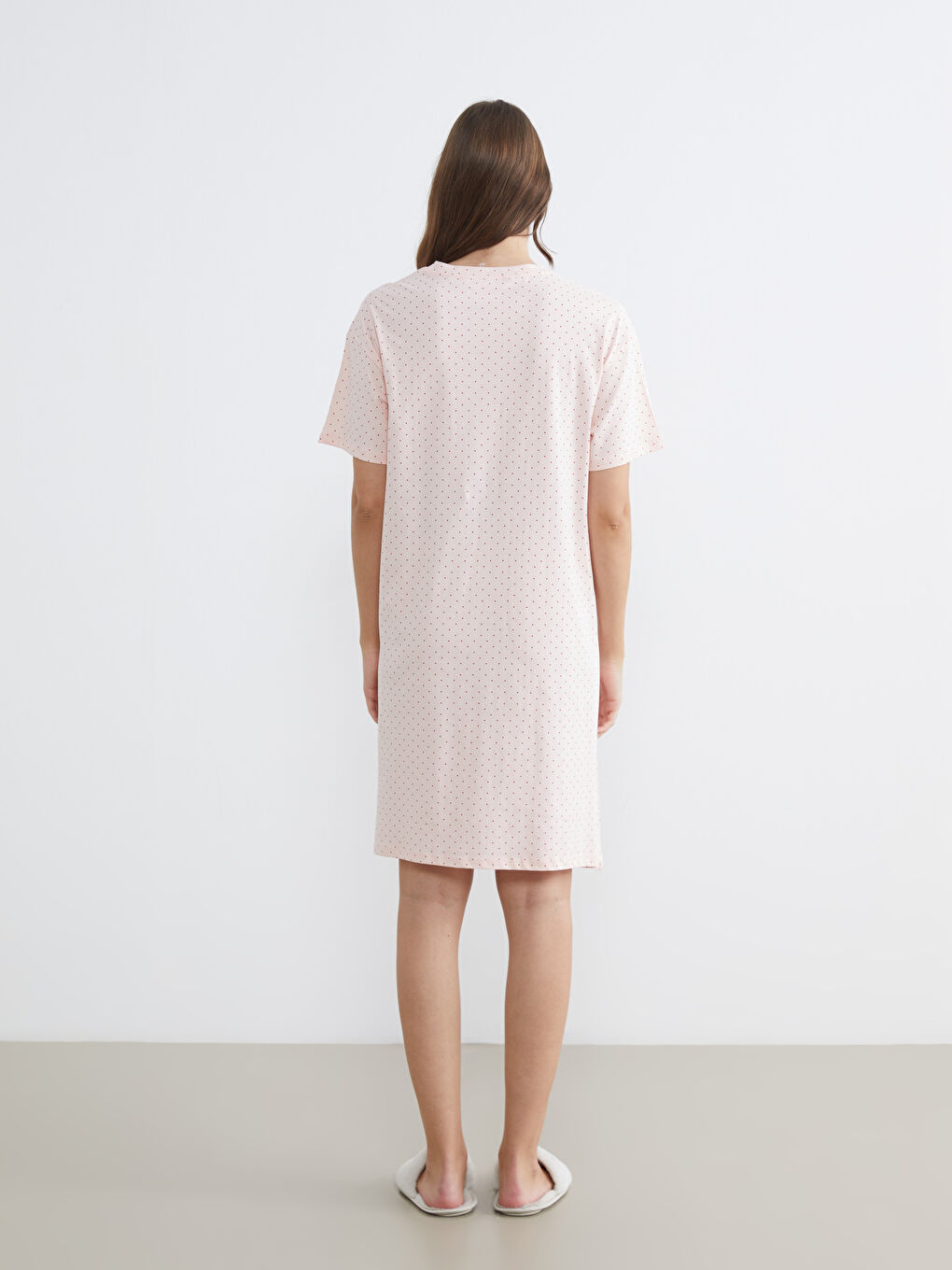 Polka Dot Maternity Nightgown with a Round Neck-3