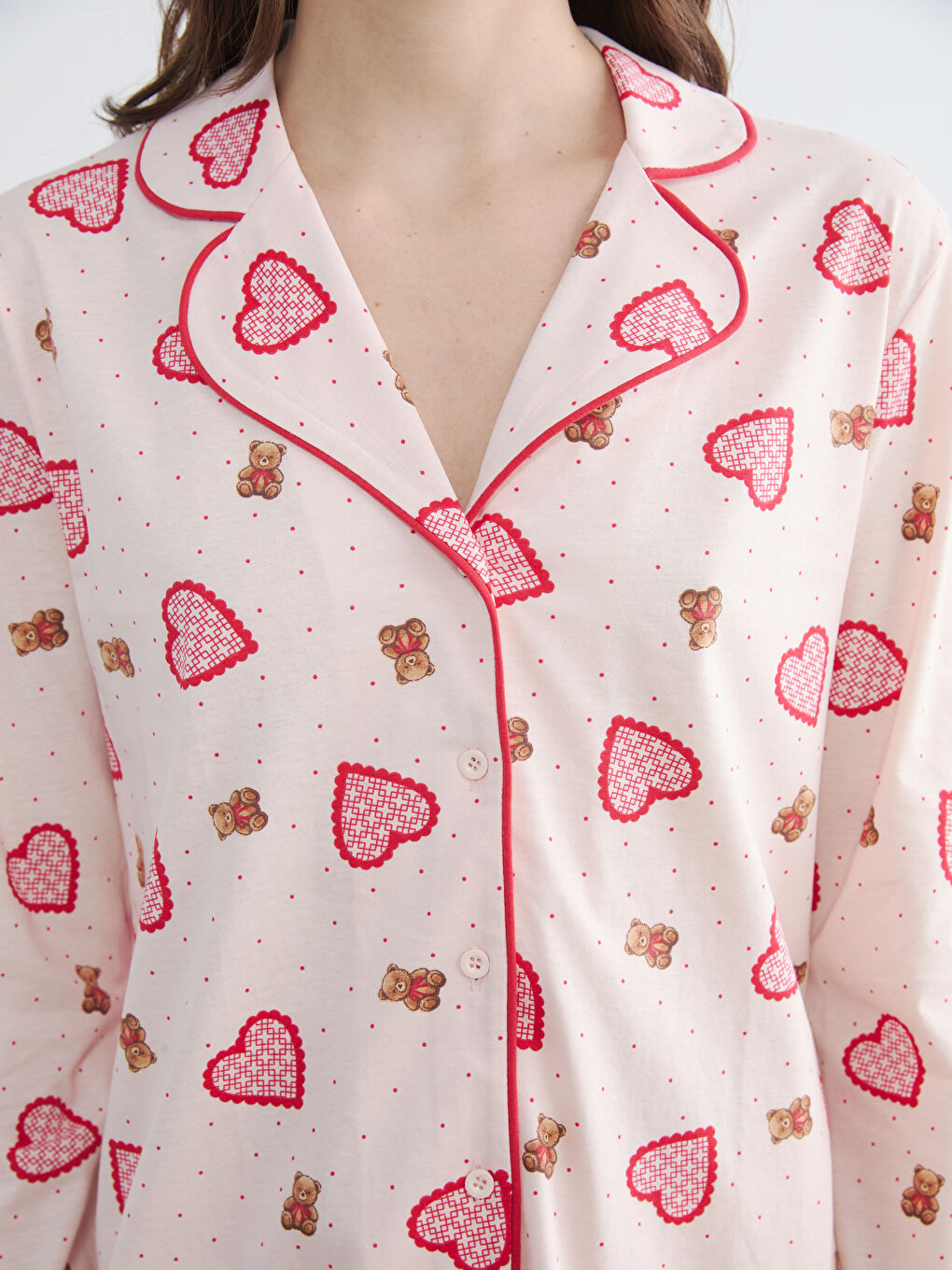 Pembe Gömlek Yaka Desenli Hamile Pijama Takım-2