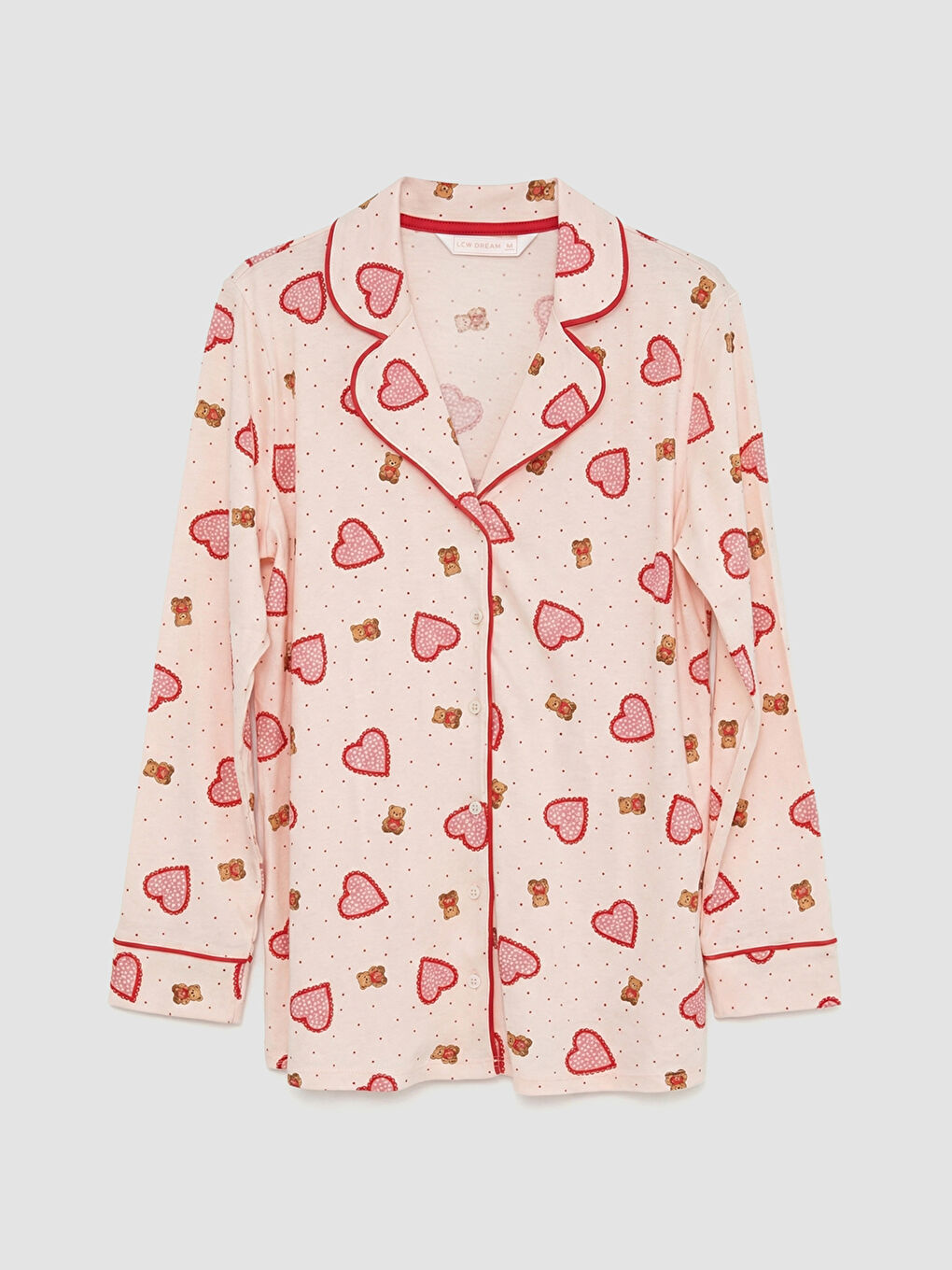 Pembe Gömlek Yaka Desenli Kadın Pijama Takım-1