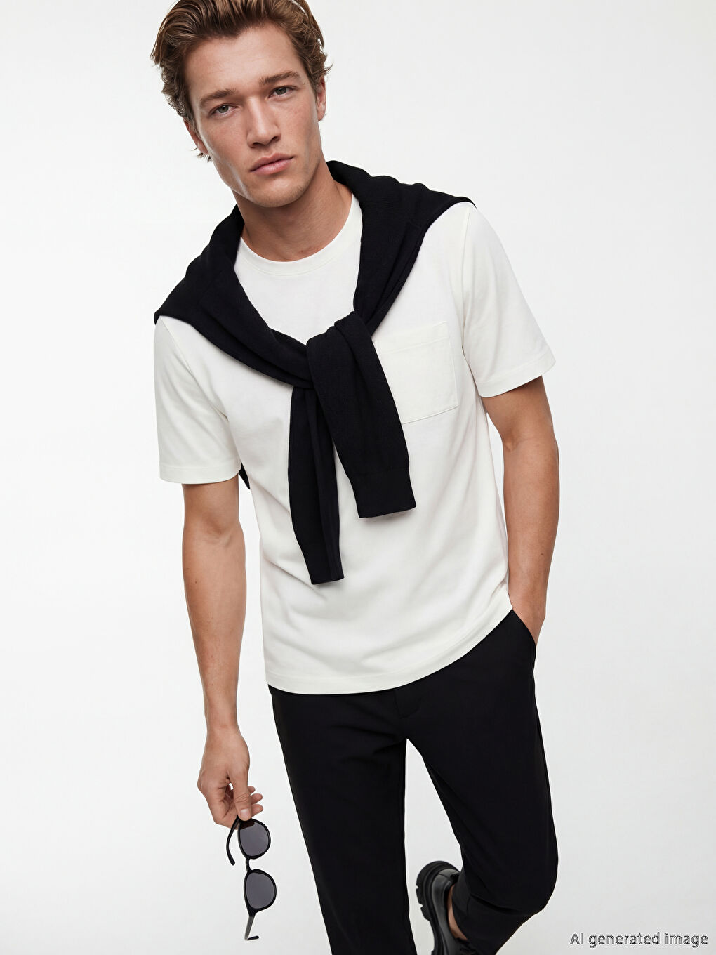 Ekru Bisiklet Yaka Erkek Tişört