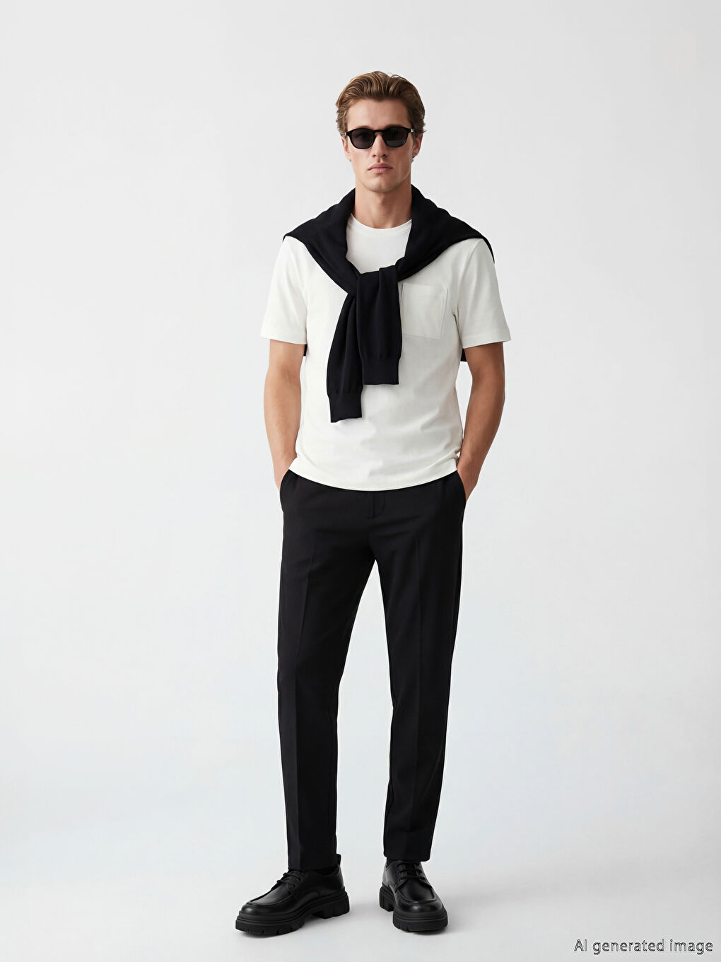 Ekru Bisiklet Yaka Erkek Tişört-1