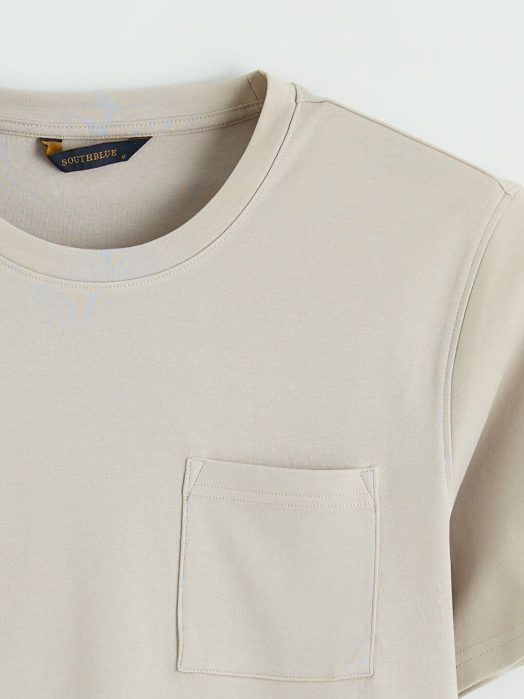 Bej Bisiklet Yaka Erkek Tişört-1