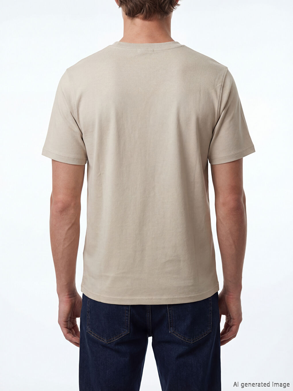 Bej Bisiklet Yaka Erkek Tişört-3