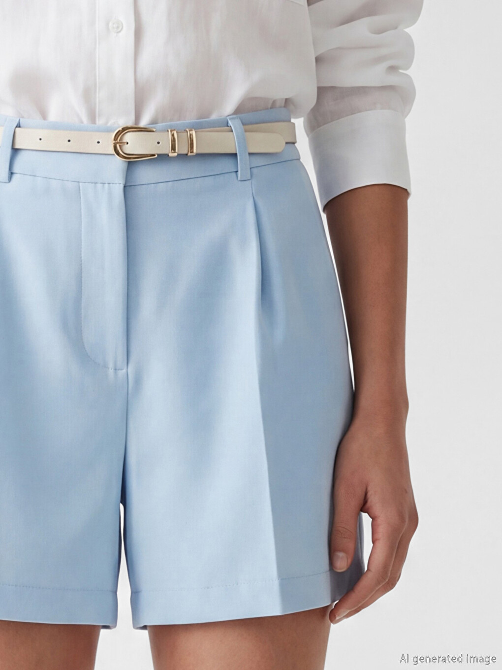 Belted Women's Pleated Shorts-2
